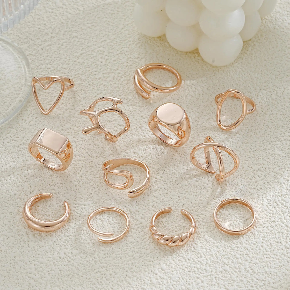 FAXHION 12PCS Gold Stackable Rings Set for Women, 18K Gold Plated Open Stacking Knuckle Ring, Adjustable Chunky Signet Rings for Gift 1-Rose-12pcs Rieworkes