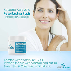 Glycolic Acid 20% Resurfacing Pads for Face & Body with Vitamins B5, C & E, Green Tea, Calendula, Allantoin - Exfoliates Surface Skin and Reduces Fine Lines and Wrinkles - Peel Pads - 2PK Resurfacing Pads 2 Pack Rieworkes