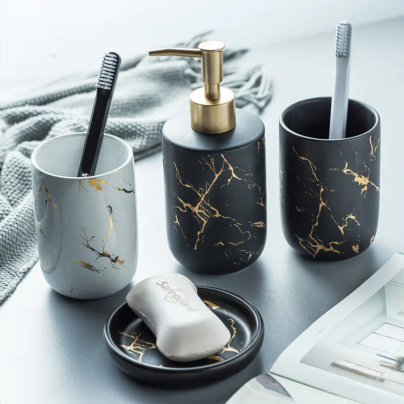 Nordic Luxury Marble Ceramic Bathroom Set (5 Pieces) Mimarta