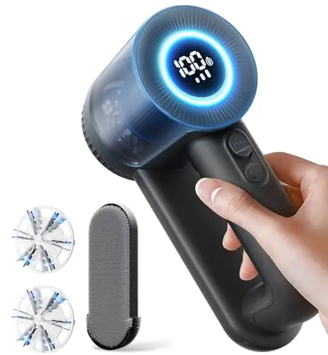Rechargeable Lint Remover: 3 Stainless Steel 6-Leaf Blades Fabric Shaver with LED Display 3-Speeds Lint Shaver for Effortless Fuzz & Pill Removal from Clothes Sweaters Coats Couches Blankets Rieworkes