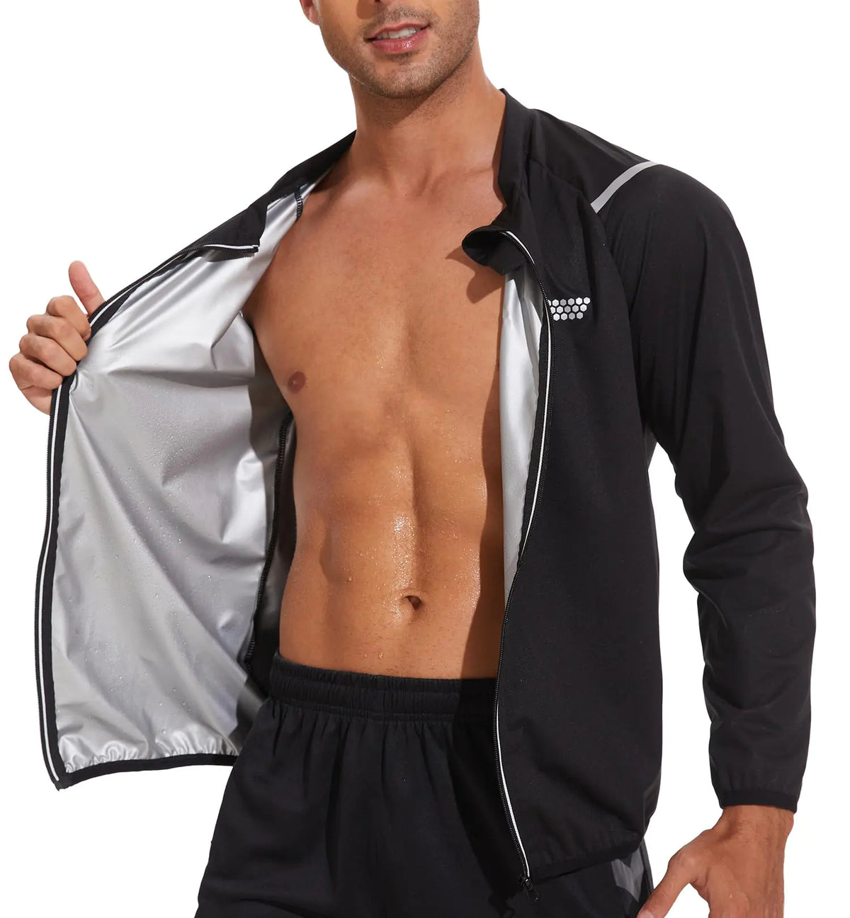 NINGMI Mens Sauna Jacket Sweat Suit for Men Long Sleeve Sauna Shirt Zipper Top Workout Body Shaper Slimming Fitness Mimarta