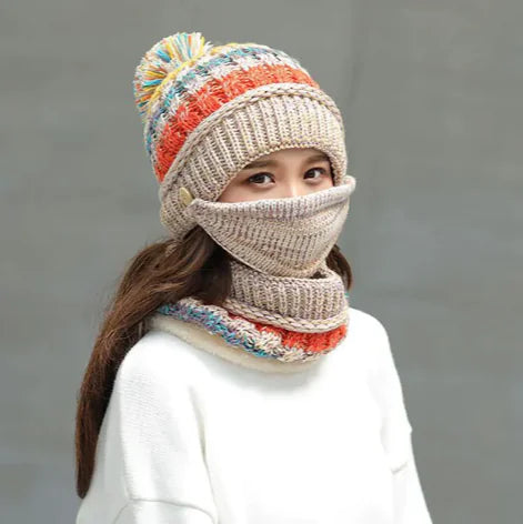Winter Knitted Hat, Mask &amp; Scarf Set Mimarta