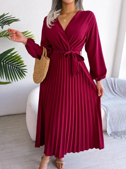 Elegant Cross Pleated Maxi Dress Rieworkes
