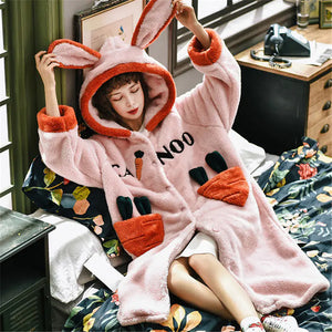 Hooded Coral Fleece Kimono Robe for Women Mimarta