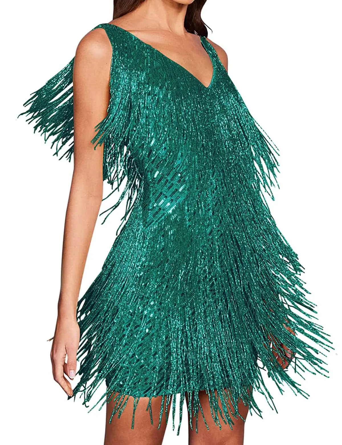 houstil V Neck Sequin Dress for Women Cami 1920s Gatsby Flapper Dresses Tie Back Formal Club Party Evening Gown(Green M) Mimarta