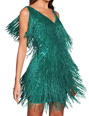 houstil V Neck Sequin Dress for Women Cami 1920s Gatsby Flapper Dresses Tie Back Formal Club Party Evening Gown(Green M) Mimarta