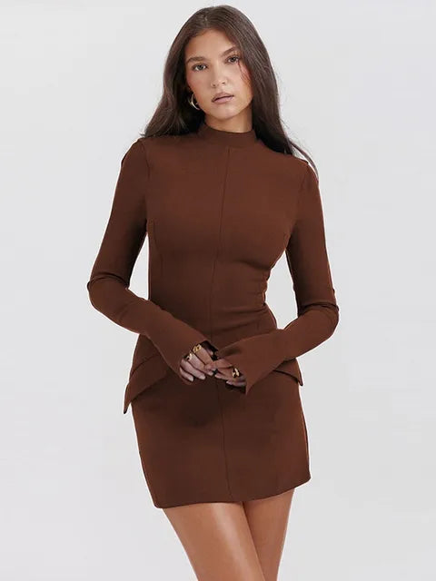 Elegant High Waist Dark Blue Mini Dress Rieworkes
