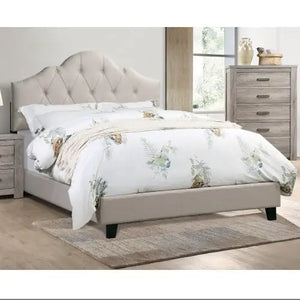 Contemporary 1pc Queen Size Bed Adjustable HB Light Brown Polyfiber Tufted Upholstered Wooden Bedframe Bedroom Furniture Rieworkes