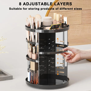 Rotating Makeup Organizer for Vanity, 360 Spinning Skincare Organizers with Adjustable Trays, Make Up Desk Storage Carousel Rack, Cosmetic Display Cases for Dresser Bathroom Countertop Black Rieworkes