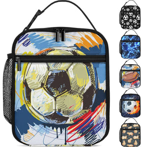 Watercolor Soccer Lunch Box Boys Girls Insulated Lunch Bag Reusable Lunchbox with Side Pocket Lunch Box for Girls Boys Teen Waterproof Lunch Tote Bag for Women Men Kids Work Office School Picnic Mimarta