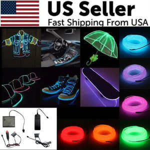 Neon LED Light Glow EL Wire String Strip Rope Tube Decor Car Party + Controller Rieworkes