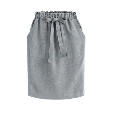 Women's Cotton Elastic Waist Bow Skirt - Summer/Autumn Midi Office Pencil Style (Green) Rieworkes
