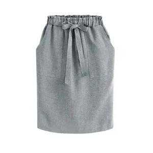 Women's Cotton Elastic Waist Bow Skirt - Summer/Autumn Midi Office Pencil Style (Green) Rieworkes