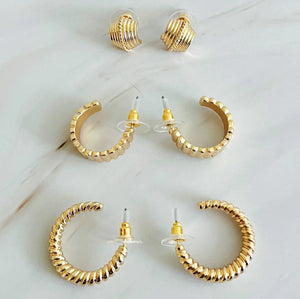 Cabled Trio Set Hoop Earrings Mimarta