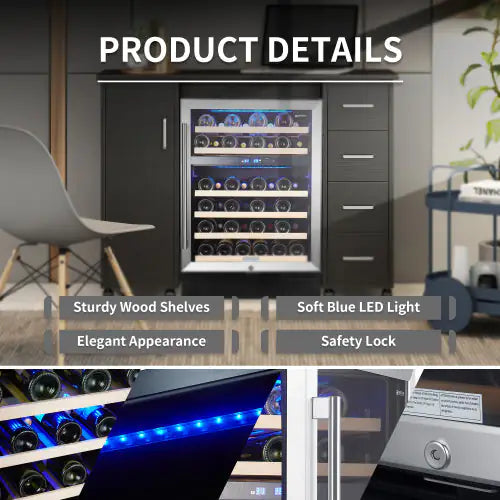 Wine Cabinet 24 Dual Zone Inch Wine Refrigerator 46 Bottles Built-in Wine Refrigerator Rieworkes