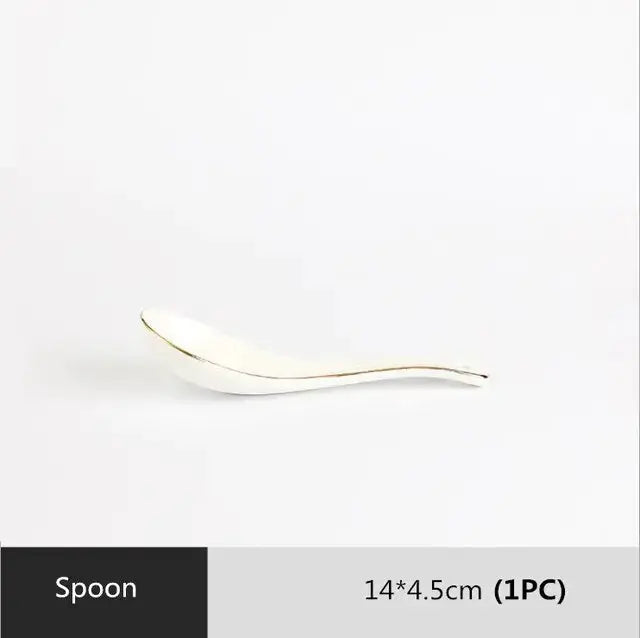 High-quality Matte Gilt Rim White Porcelain Dinner Tray Kitchen Plates Ceramic Tableware Food Dishes Rice Salad Noodles Bowl Rieworkes
