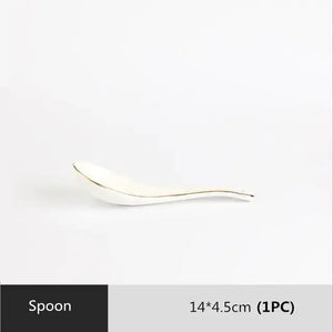 High-quality Matte Gilt Rim White Porcelain Dinner Tray Kitchen Plates Ceramic Tableware Food Dishes Rice Salad Noodles Bowl Rieworkes