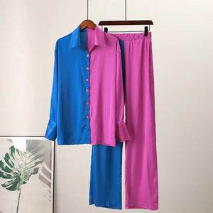 Loose Stripe Pants Set Elegant Long Sleeve Top Rieworkes