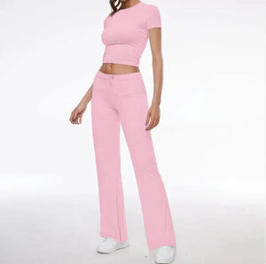 Solid Color T-shirt Casual Pants Suit Rieworkes