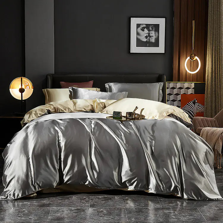 Luxury Silk Bedding Set with Solid Color Duvet Cover Mimarta