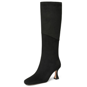 CYNLLIO Knee High Boots for Women Squared Toe Stiletto Tall Black Heel Boots Long Suede Boots Wide Calf Warm Winter Boots Mimarta
