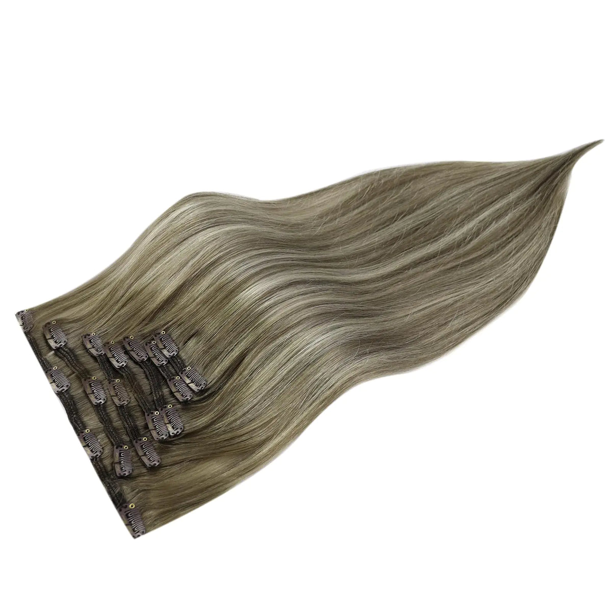 Full Shine Clip in Human Hair Extensions 20 Inch Seamless Clip in Hair Extensions Straight Remy Hair Cool Taupe Ombre Highlight Blonde Damage Free Hair Extensions Clip ins 20 Inch(Pack of 1) #7/800/7 Cool Taupe Mix Blonde Rieworkes