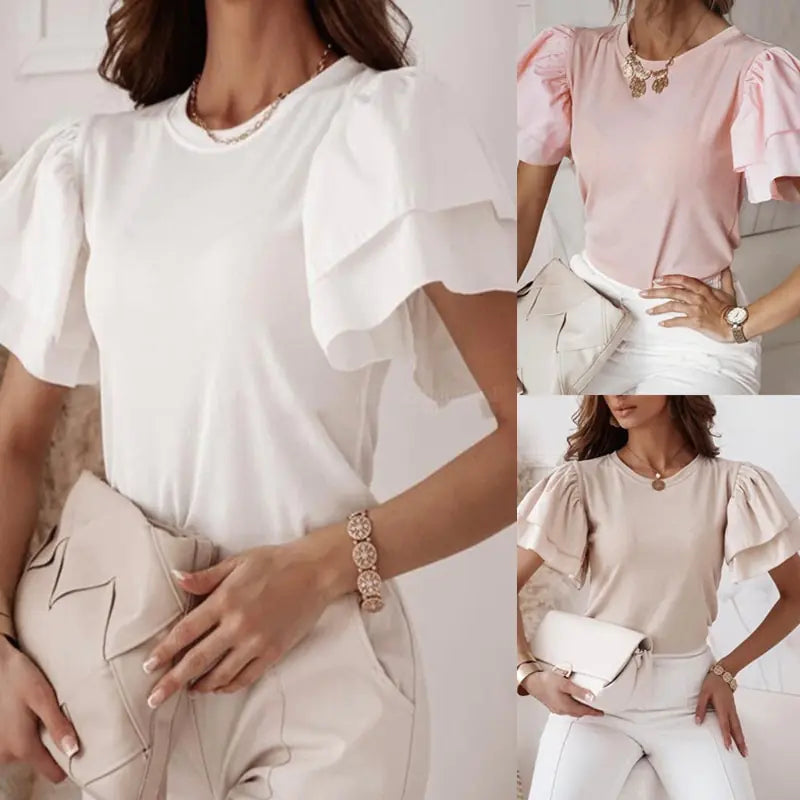 Office Lady Elegant O-Neck Solid Simple Blouse Rieworkes