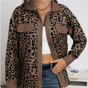 Chic Leopard Print Long Sleeve Jacket for Women Rieworkes