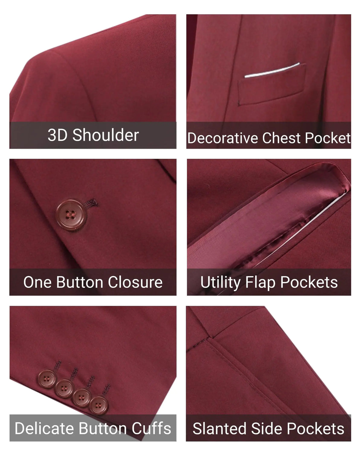Cloudstyle Men's 2-Piece Suits Slim Fit 1 Button Dress Suit Jacket Blazer & Pants Set Large A/Wine Red Rieworkes