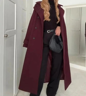 Elegant Bordeaux Lapel Mix Maxi Overcoat Rieworkes