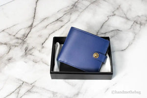 Versace Navy Blue Compact Leather Medusa Snap Bifold Wallet Mimarta