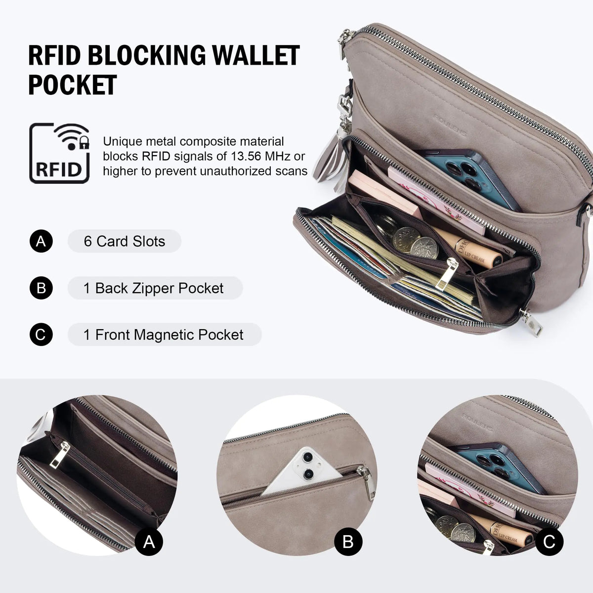 Crossbody Purse for Women,Lightweight Medium Crossbody Bag Soft Leather Women's Shoulder Handbags with Tassel Taupe Rieworkes