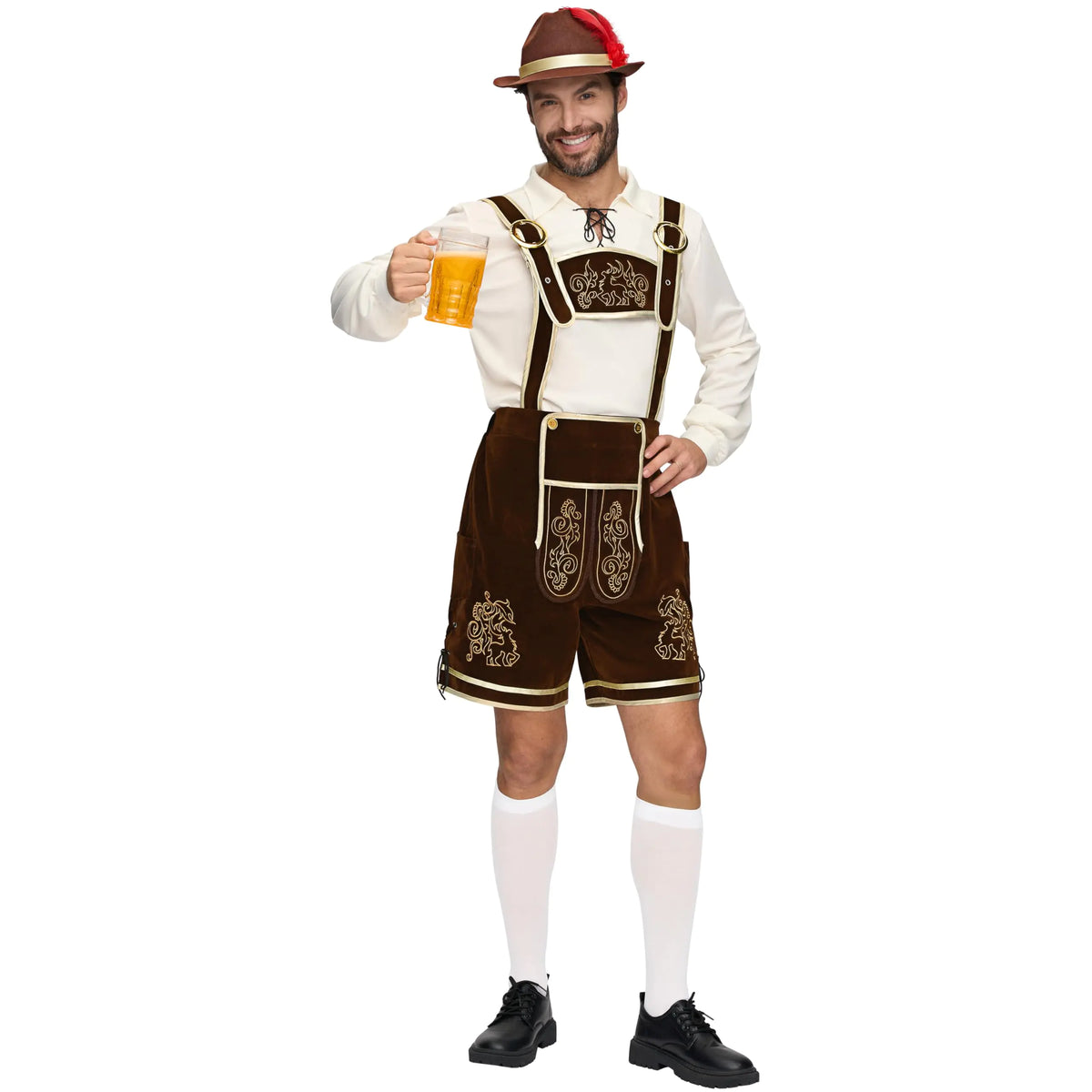 Spooktacular Creations Men’s German Bavarian Oktoberfest Costume Set, Beer Costume Hat for Adults Halloween and Beer Festival Dark Brown X-Large Rieworkes
