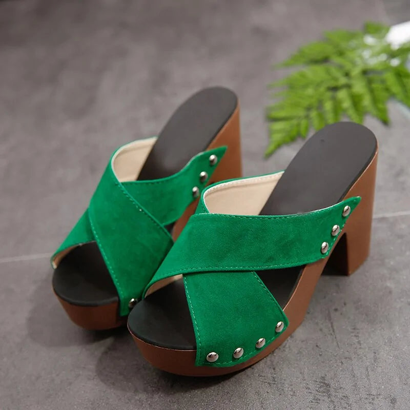 Square High Heel Platform Women's Summer Sandals: Elegant Rivet Pumps Rieworkes