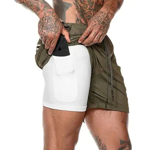 Men 2 in 1 Running Shorts Jogging Gym Fitness Rieworkes