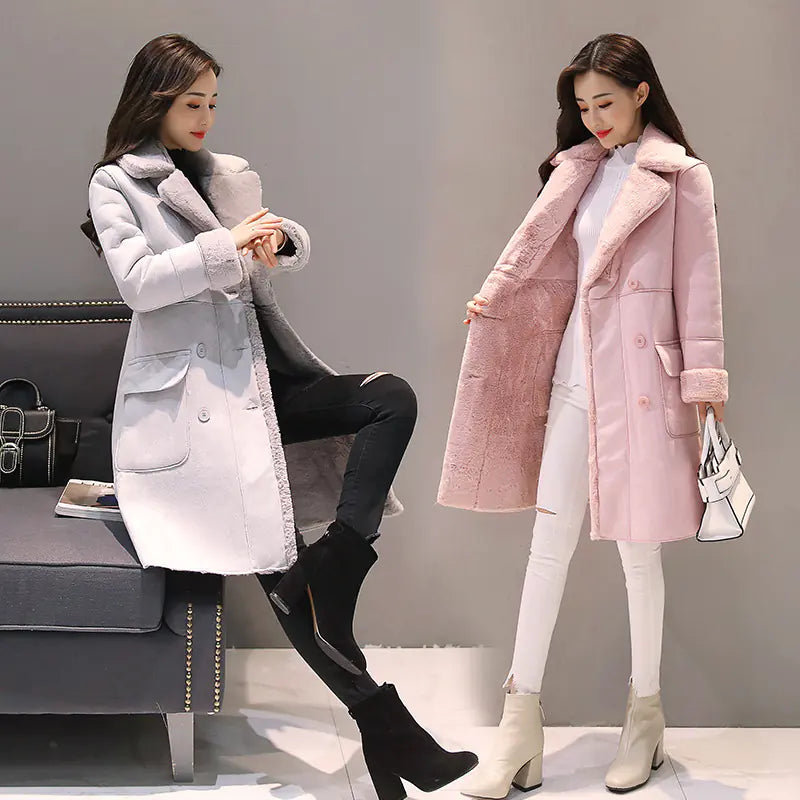 Women's Long Lambswool Coat - Korean Winter Style Rieworkes
