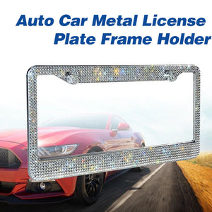 2PCS Bling License Plate Frame Glitter Crystal Sparkling Rhinestone Diamond Caps Rieworkes