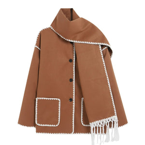 Women's Thick Woolen Coat with Scarf Rieworkes