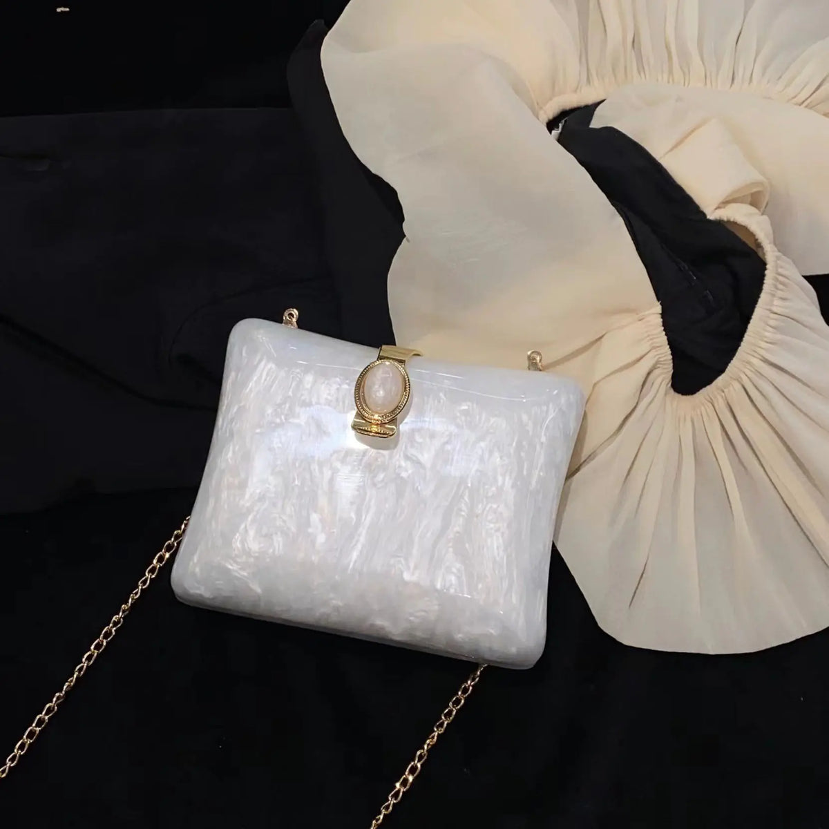 Luxury Pearl White Acrylic Evening Bag for Women Mimarta