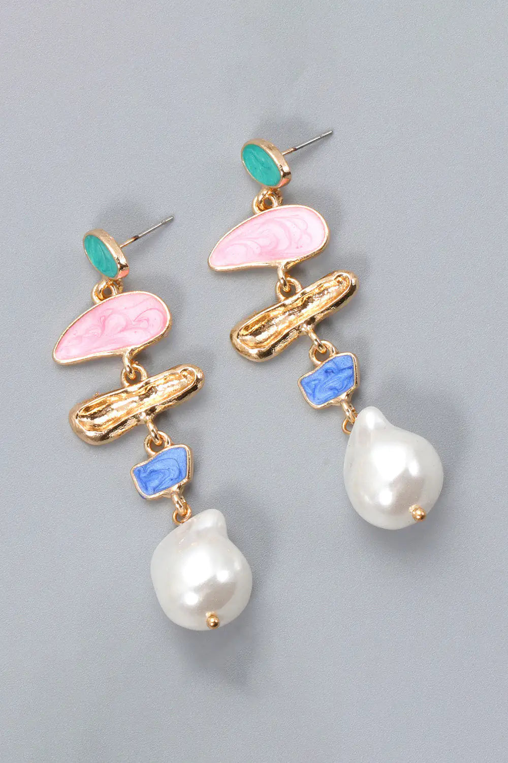Abnormal Shape Zinc Alloy Synthetic Pearl Dangle Earrings Rieworkes