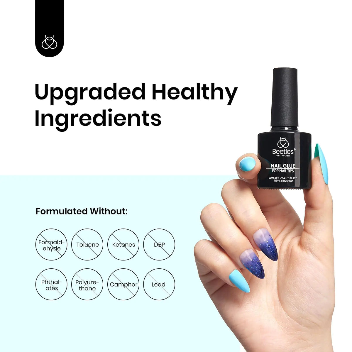 Beetles 5 in 1 Nail Glue Gel for Nail Tips and Clear Acrylic Nails Long Lasting, Curing Needed UV Extension Glue for Clear False Nail Tips and Clear Press on Nails, Nail Repair Treatment Rieworkes