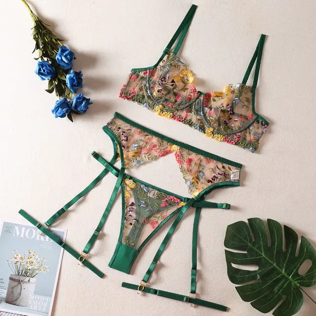 Transparent Bra Floral Embroidery Underwear Rieworkes
