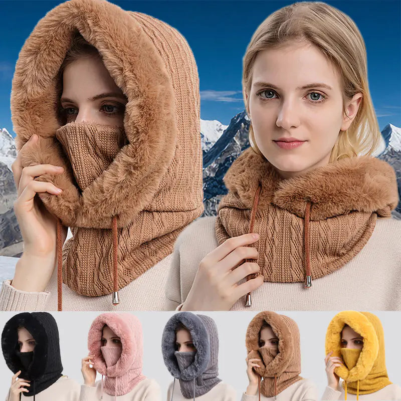 Women's Knitted Cashmere Winter Cap and Mask Set Mimarta