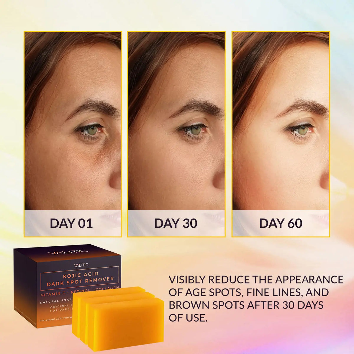 Valitic Unisex Dark Spot Corrector Bar, 100g - Exfoliating, SLS and Paraben-Free Turmeric Soap for Skin Tone Correction, Vitamin C, Retinol and Collagen Blend 3 Pack + Bag Rieworkes