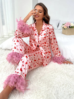 Women Loving Heart Printed Casual Suit Pajamas Rieworkes