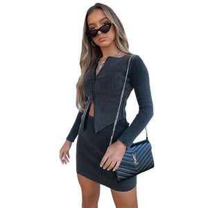 Women's Autumn Winter Long Sleeve Zip Cardigan Set Mimarta
