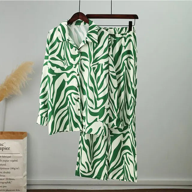Loose Stripe Pants Set Elegant Long Sleeve Top Rieworkes