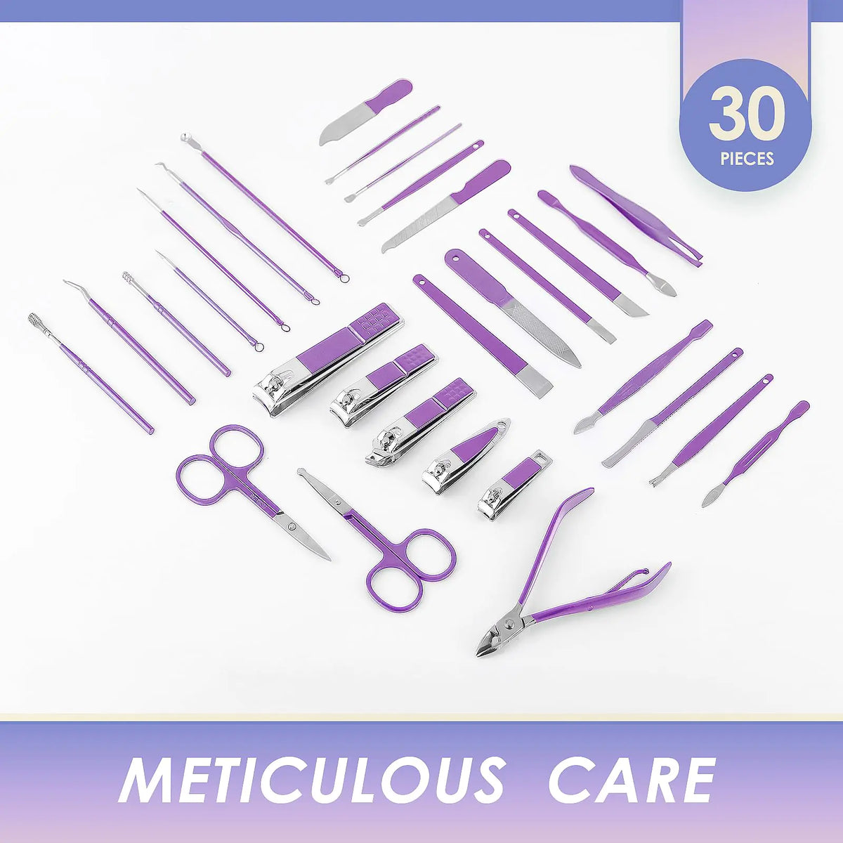 Manicure Set Professional Manicure Kit - 30 in 1 Pedicure Kit Nail Clippers Set Stainless Steel Nail Kit for Women - Purple 30 piece set Rieworkes