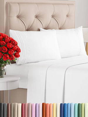 King Size 4 Piece Sheet Set - Comfy Breathable & Cooling Sheets - Hotel Luxury Bed Sheets for Women Men Kids & Teens - Deep Pockets Easy-Fit and Wrinkle Free Sheets - White Oeko-Tex Bed Sheet Set Rieworkes