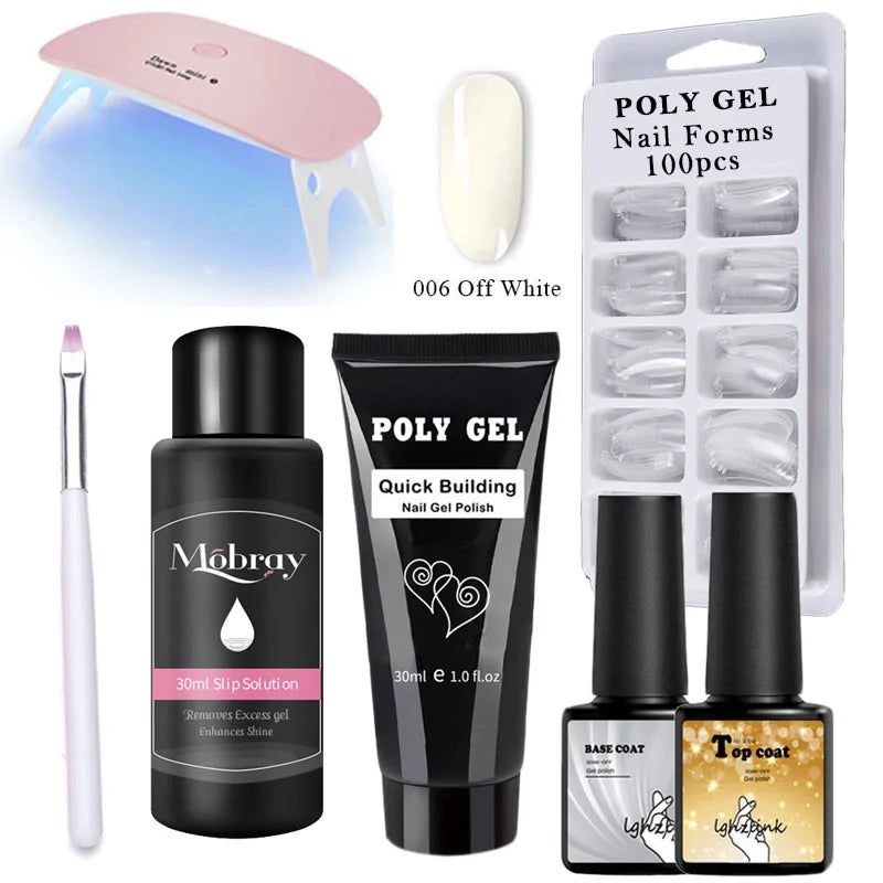 French Nail Art Poly Gel Kit with UV Brush and Nail Tips Rieworkes